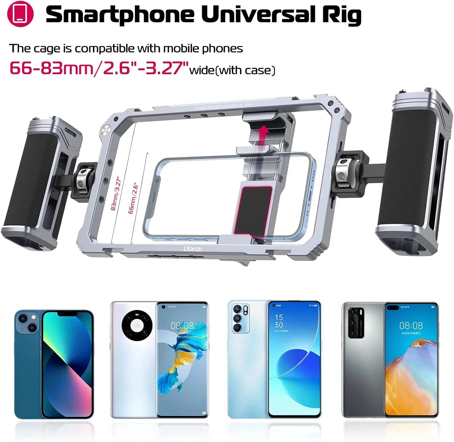 Universal Phone Video Rig Kit with Dual Handles Aluminum Stabilizer Grip for iPhone 16 to 8 plus Cold Shoe Mount
