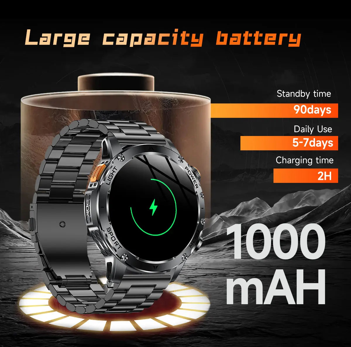 2026 New TREX3 1000mAh Large Battery Durable Adult Smart Watch Sports Fitness Waterproof LED Flashlight Call Smartwatchs For Men