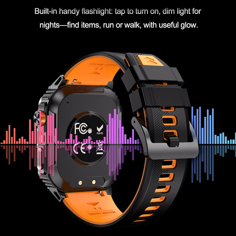 2026 New Smart Watch 2.00inch HD Display Bluetooth Call LED Flashlight Multiple Sports Modes Pedometer Men's Sports Smartwatch