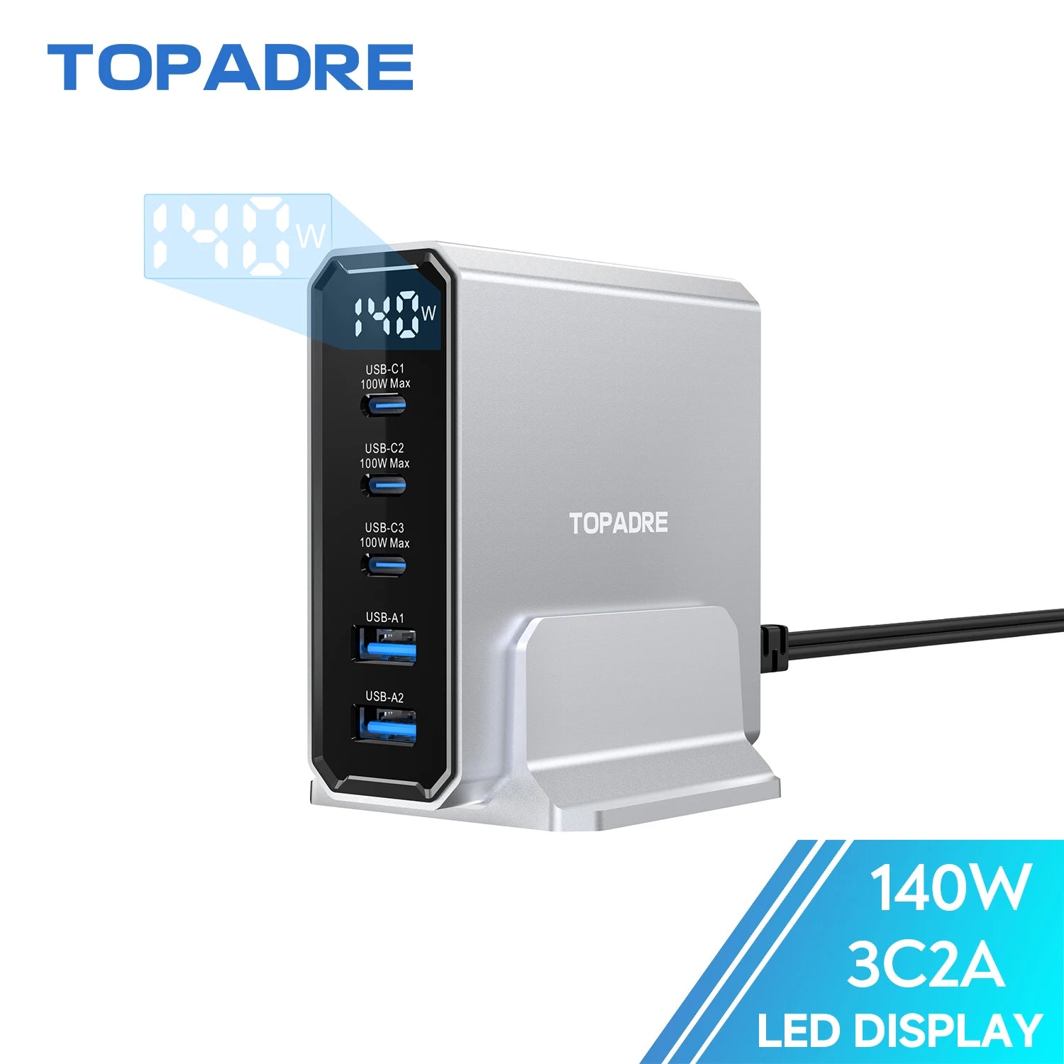 140W USB C 5-Ports Charging Station with Display