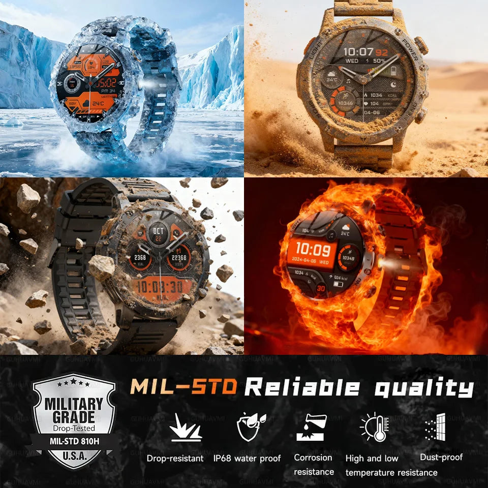 2025 T-REX3 1000mAh Large Battery Durable Adult Smart Watch GPS Strong Flashlight 10ATM Waterproof BT Call Sports Smartwatch Men
