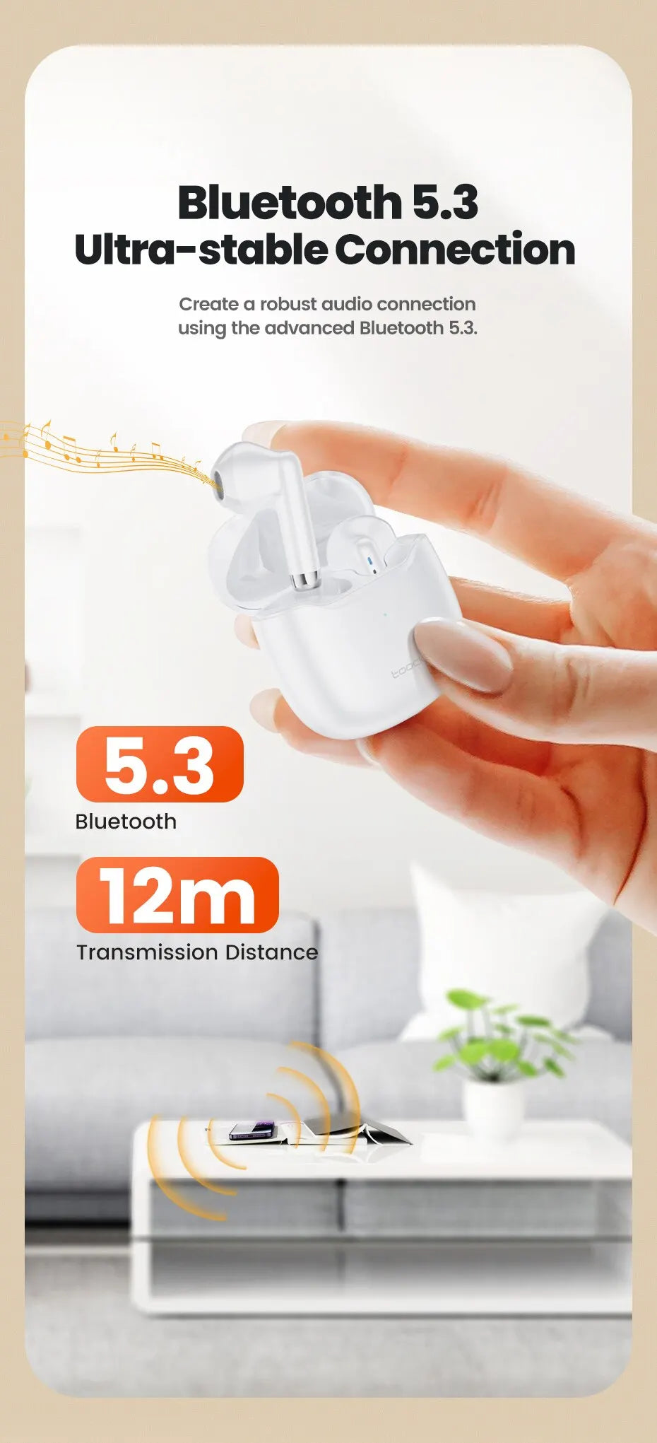Toocki Wireless Bluetooth Headphones Bluetooth 5.3 TWS Earphones IPX4 Waterproof Mini Earbuds For Xiaomi Huawei Redmi All Phone
