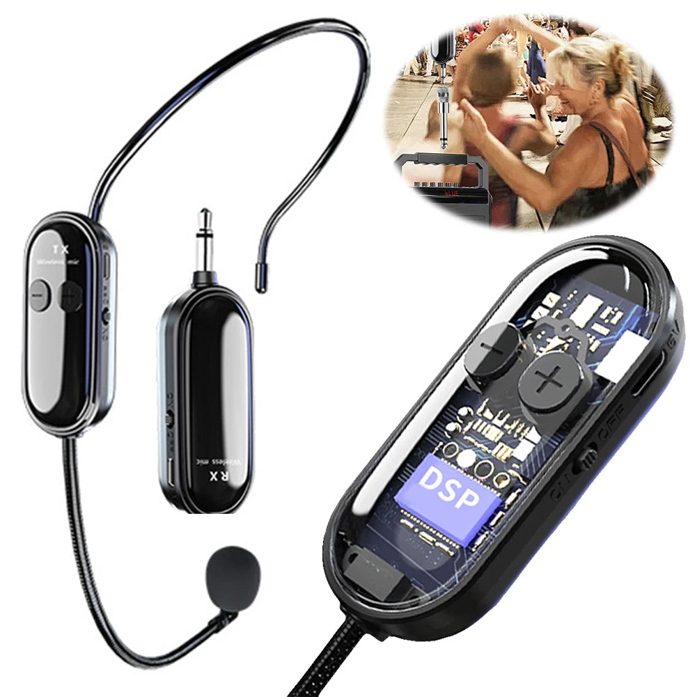 2.4G Wireless Handheld Headset Mic System Long Range Voice Amplifier for Stage Speakers 2-in-1 Microphone for Teaching And Speakers