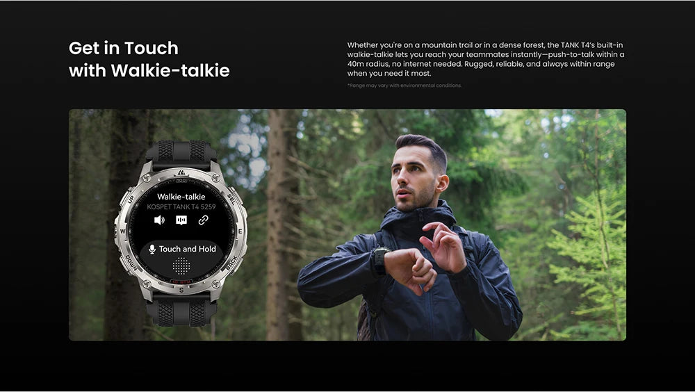 KOSPET Tank T4 Smart Watch for Men 6-Sat GPS Offline Maps 10ATM Waterproof Heart Rate Diving Skiing Hiking for Android iOS