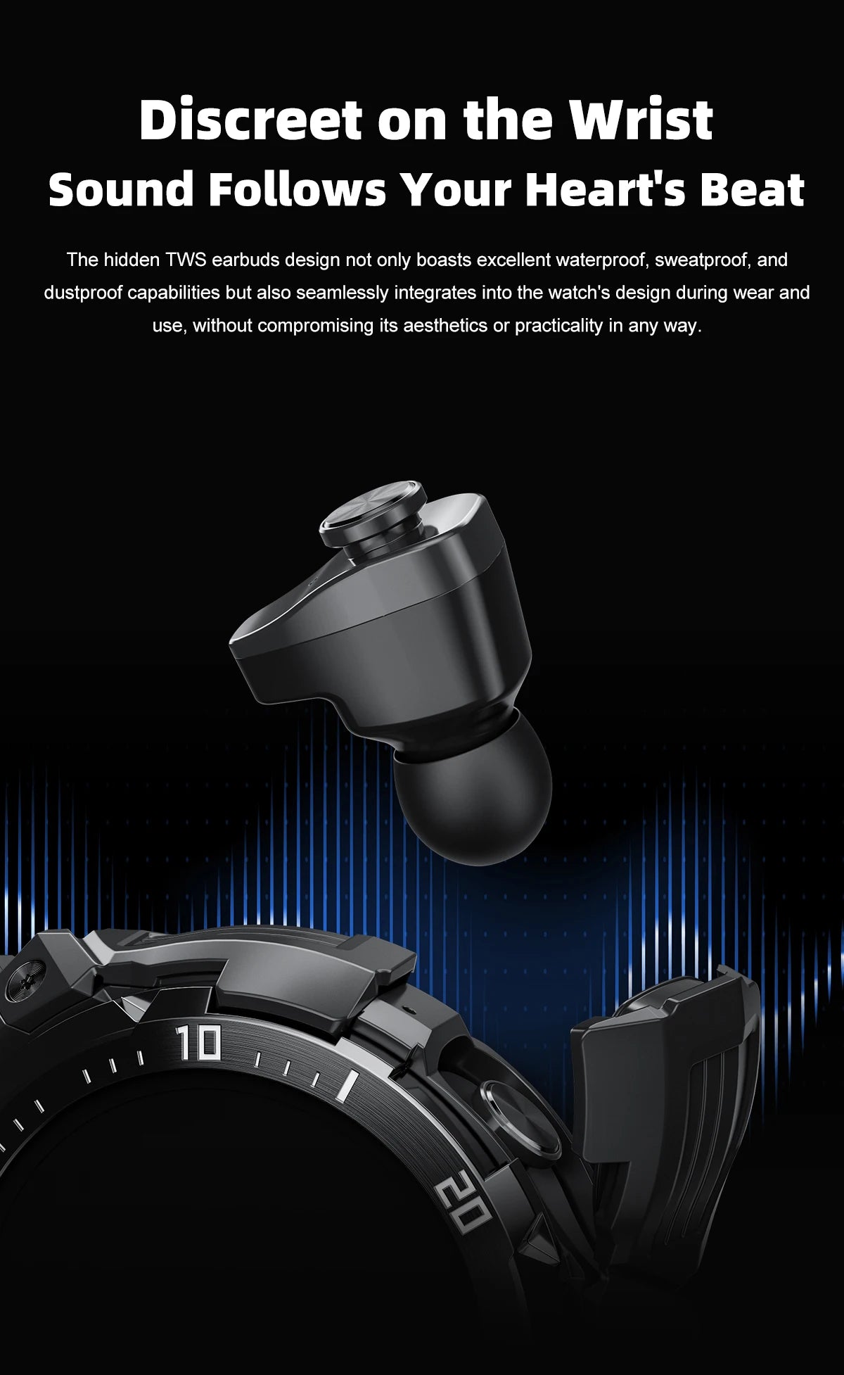 New 3 in 1 Smart Watch for Men With TWS Headset Rugged Military Bluetooth Call Fitness Tracker IP67 Waterproof for Android iOS