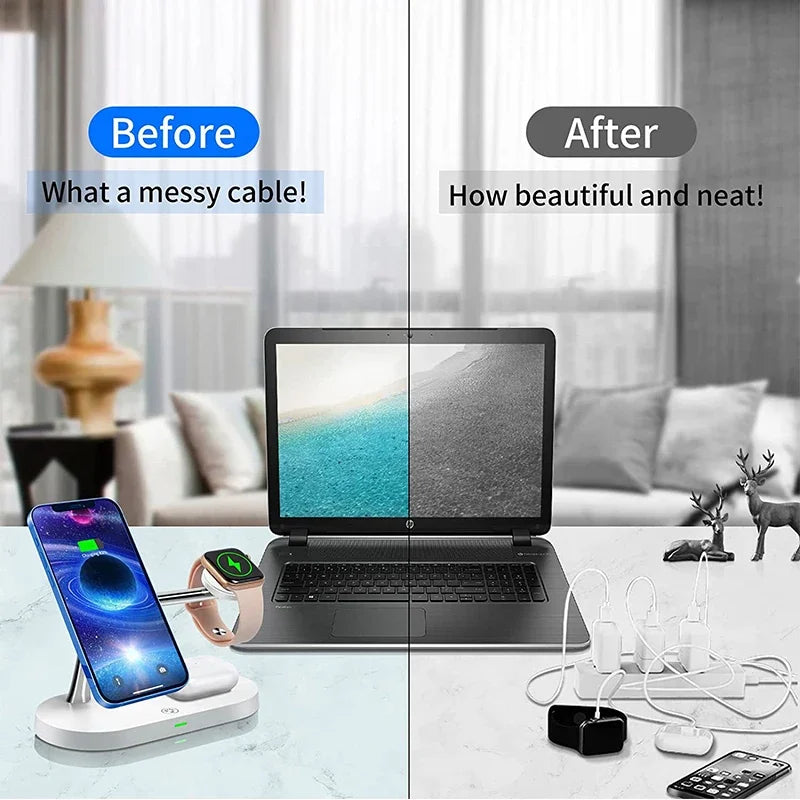3-in-1 Wireless Charging Stand – Fast Charger for iPhone 17/16/15/14/13/12, Apple Watch & AirPods, Magnetic Charging Station Dock.