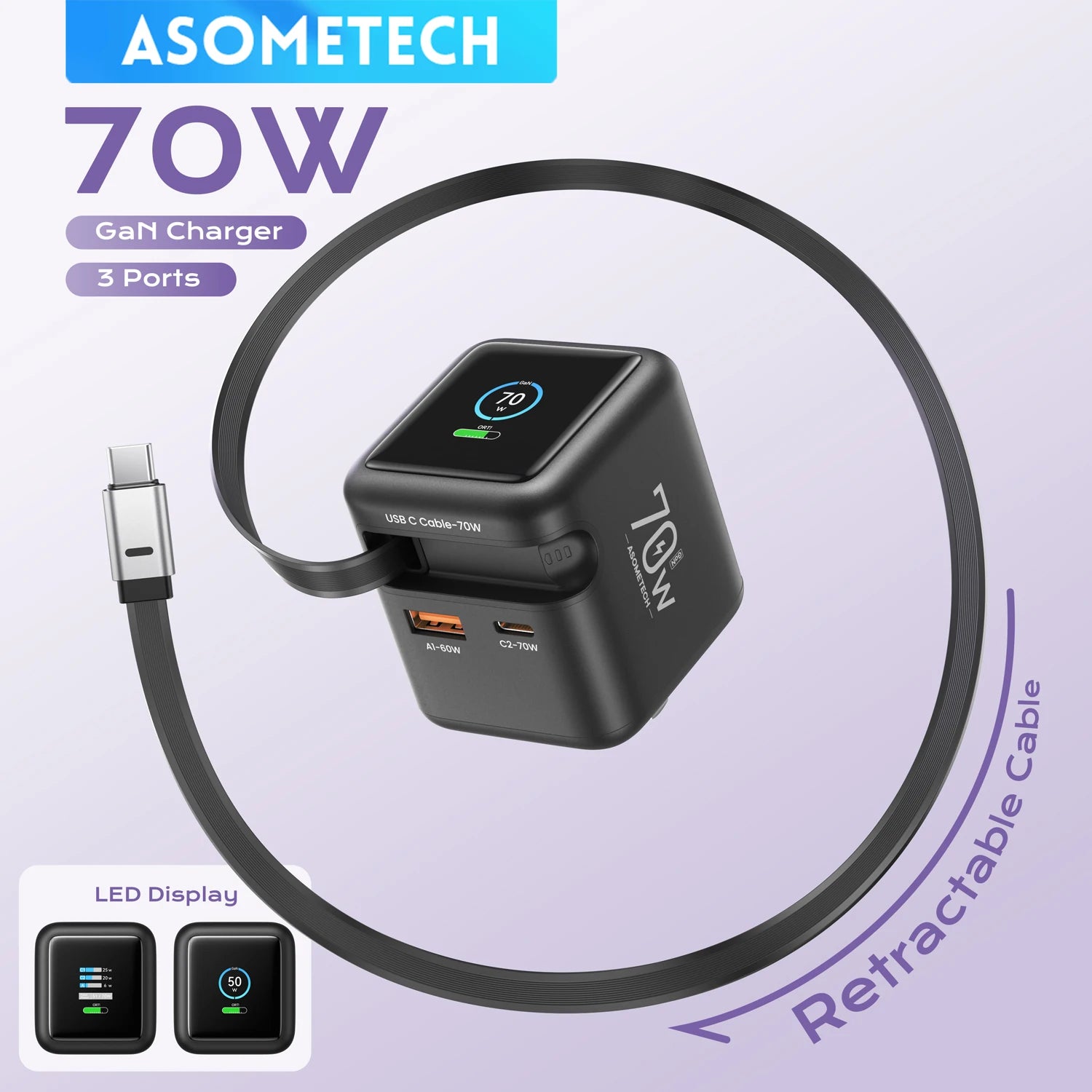 ASOMETECH GaN Fast Charger (45W) with Display