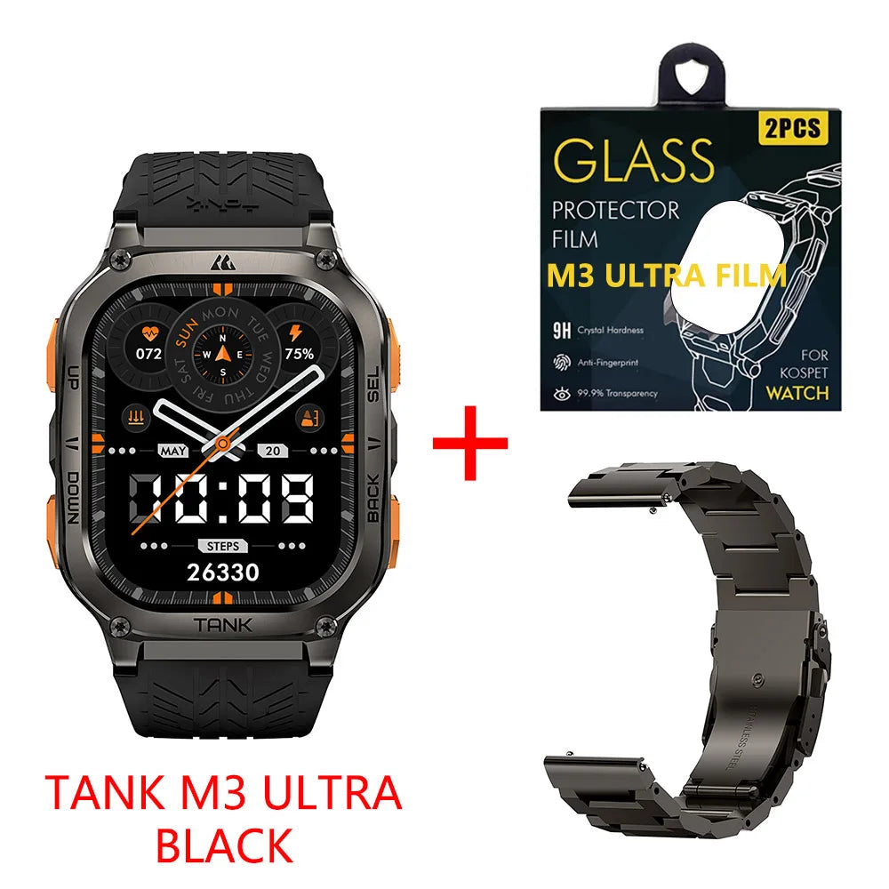 2025 KOSPET TANK M3 Ultra GPS Smart Watch for Men Stainless Steel 50M IP69K Waterproof 24/7 Health Monitor for Android iOS