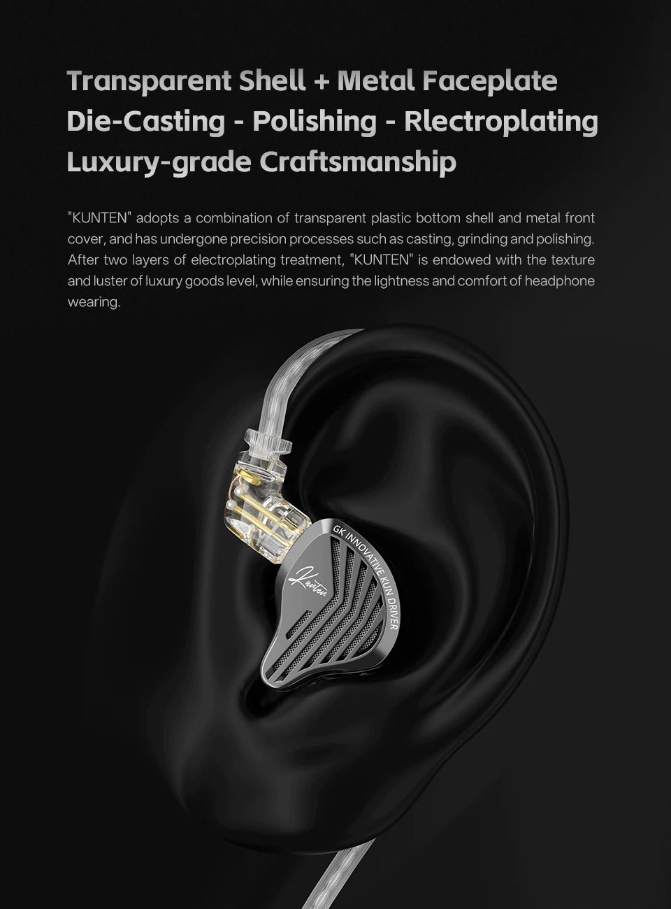 GK KUNTEN Dynamic Drive Headphones HIFI Heavy Bass Earbuds Sports Metal Headphones Detachable Headphones 2PIN KZ Zenith EDX