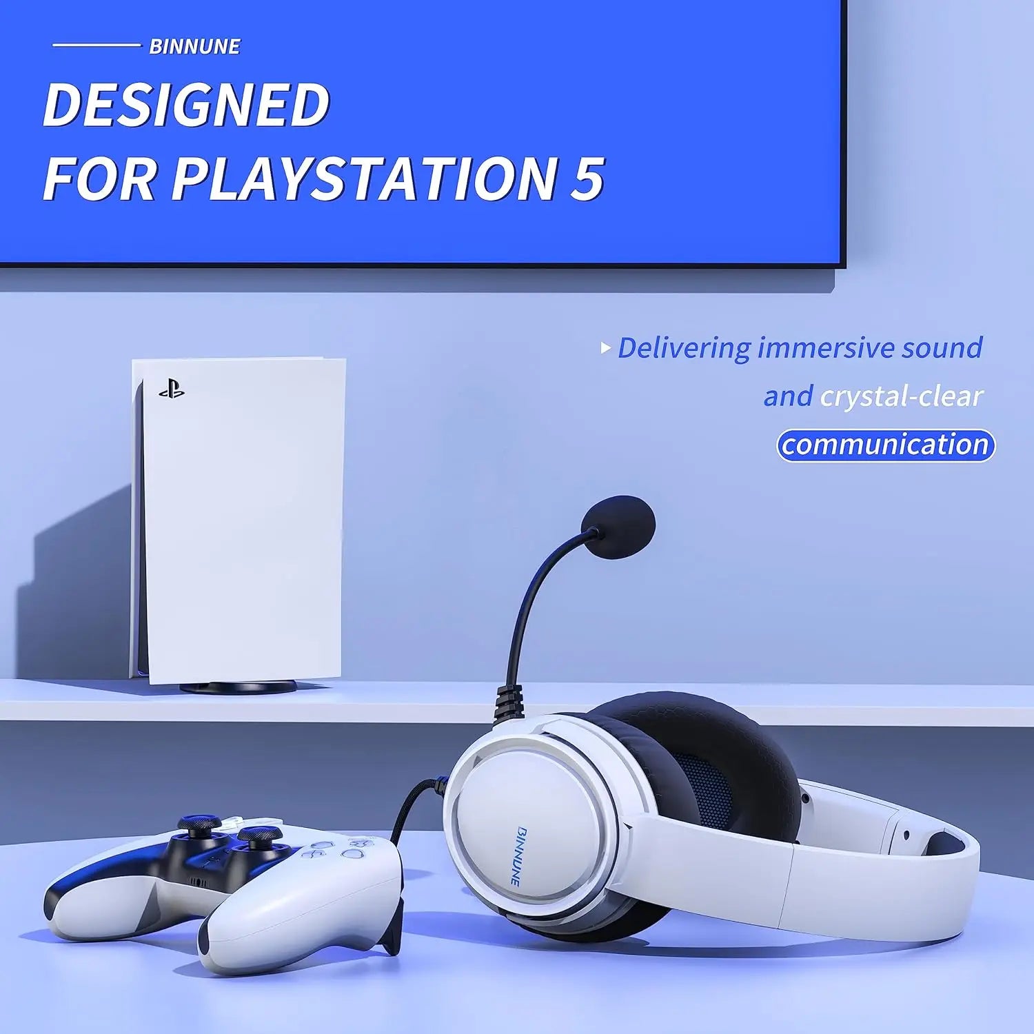 BINNUNE Gaming Headset with Microphone, Wired Gaming Headphones for PS5 PS4 Xbox Series X|S Xbox One PC Nintendo Switch, Noise Cancelling, Stereo Sound