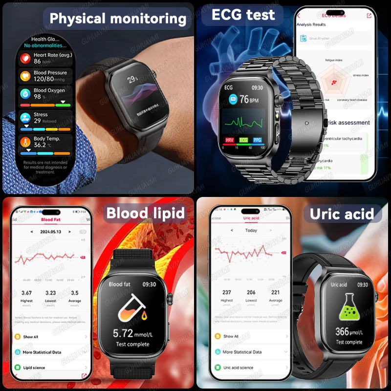 2026New Smart Watch Men Women AI Human Health diagnosis ECG+HRV Blood Pressure Uric acid Blood lipid Bluetooth Call Smartwatch
