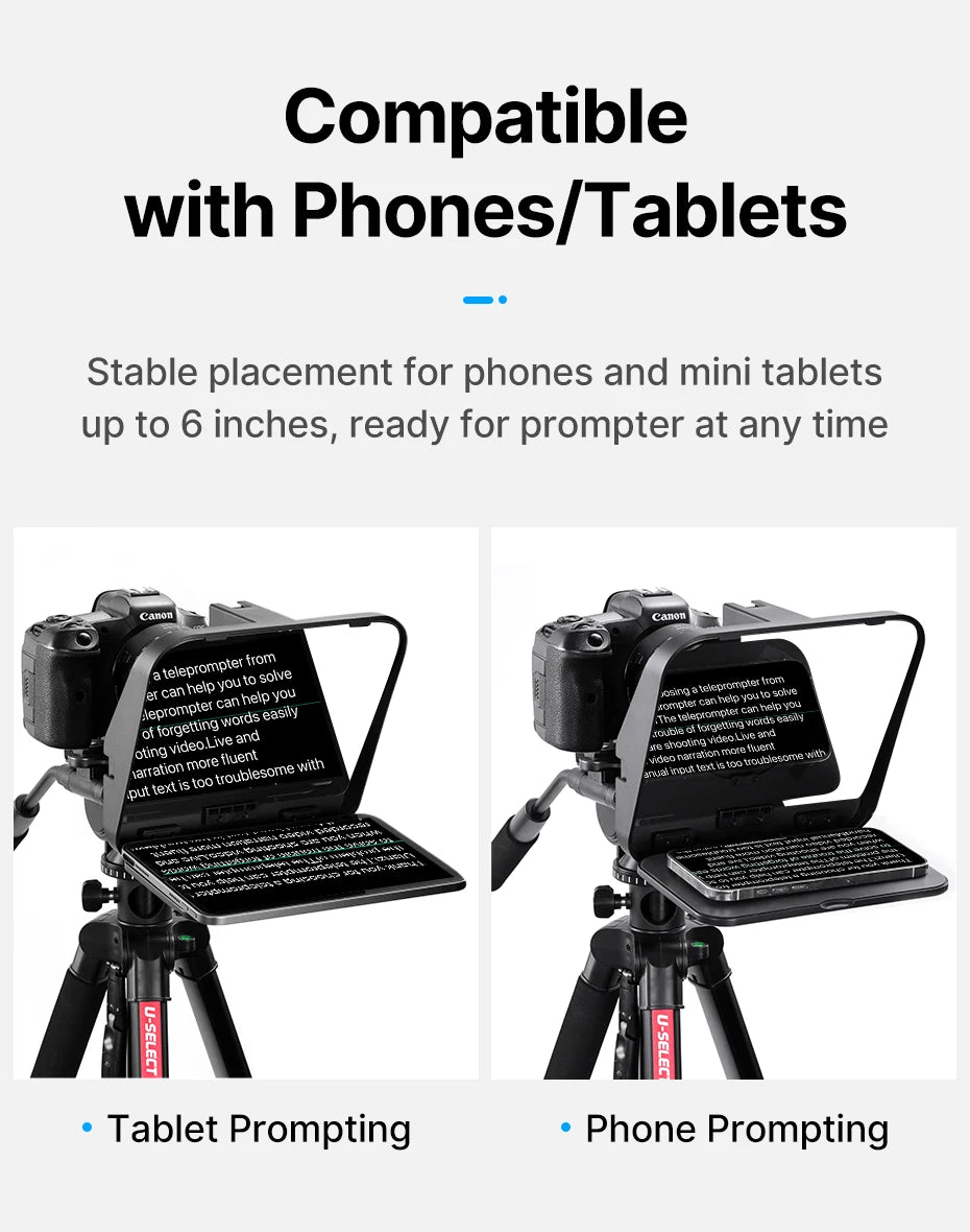 Ulanzi RT02 Portable Mini Teleprompter for Tablets DSLR Camera & Phone - Live Streaming Vlog Recording Teleprompter with Phone Clamp & Remote Control Support