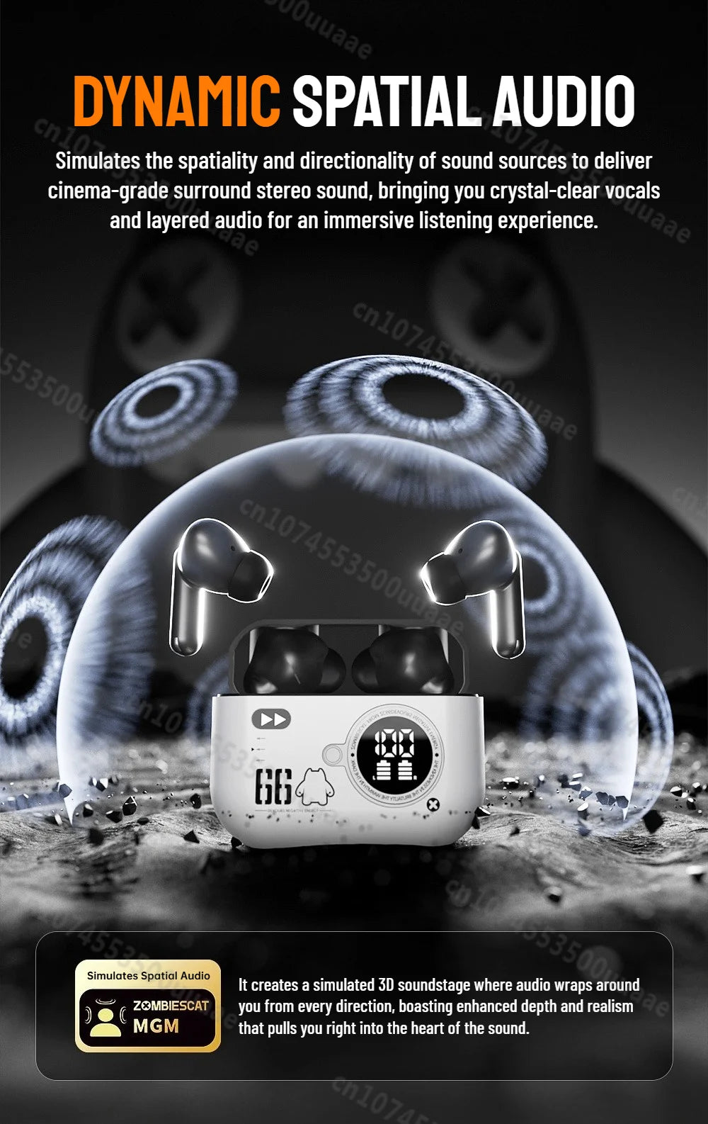 Zombies Cat Alloy ANC Headphones Bluetooth 6.0 -45dB Active Noise Cancellation Earbuds Powerful Deep Bass TWS Wireless Earphones