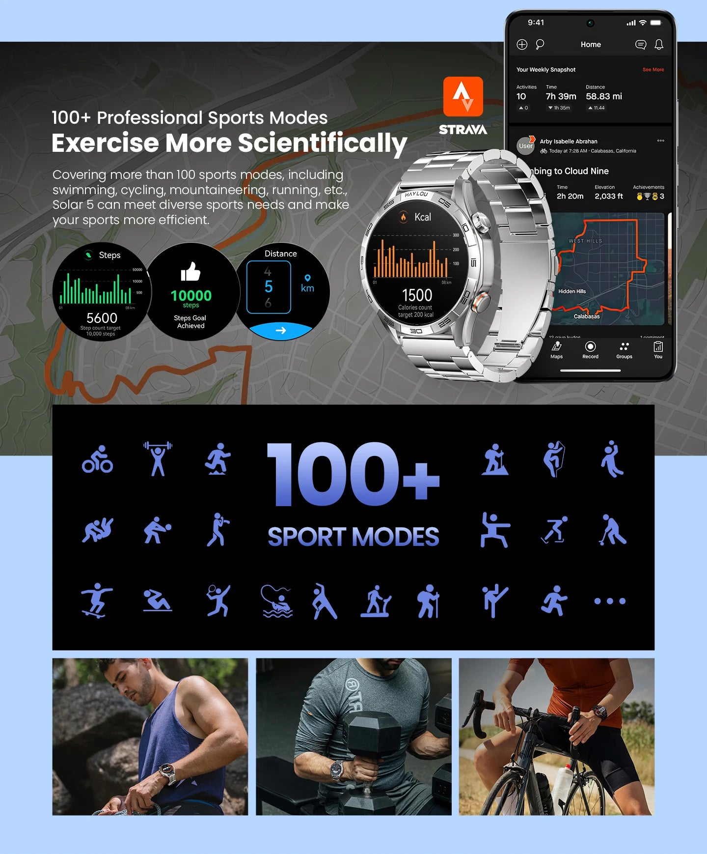 HAYLOU Solar 5 Smartwatch 1.58'' AMOLED Display 60Hz Refresh Rate 24H Health Monitoring Voice Calling 100+ Sports Modes Black/Silver