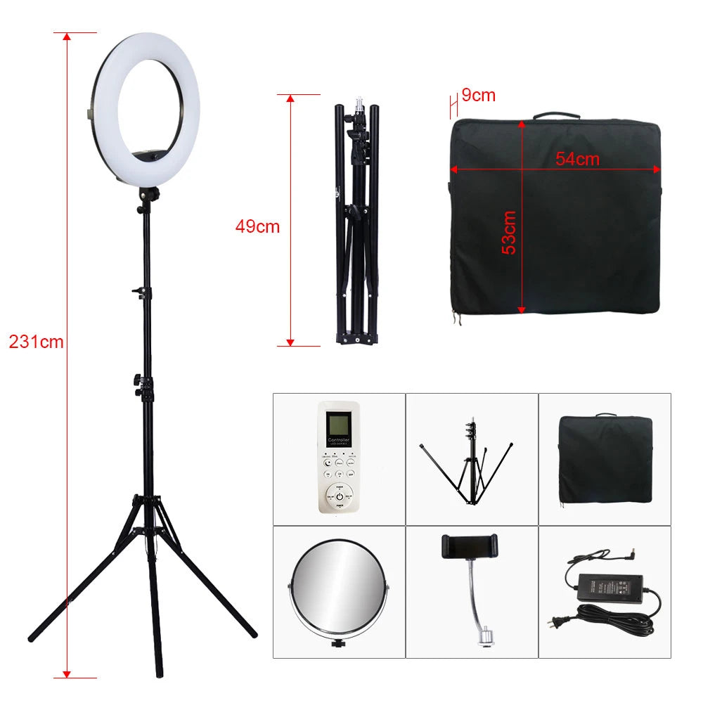 18inch FE480 96W LED Ring Light with Tripod And Remote Control Bi-color Video Lamp for Makeup Beauty Salon Photography Studio
