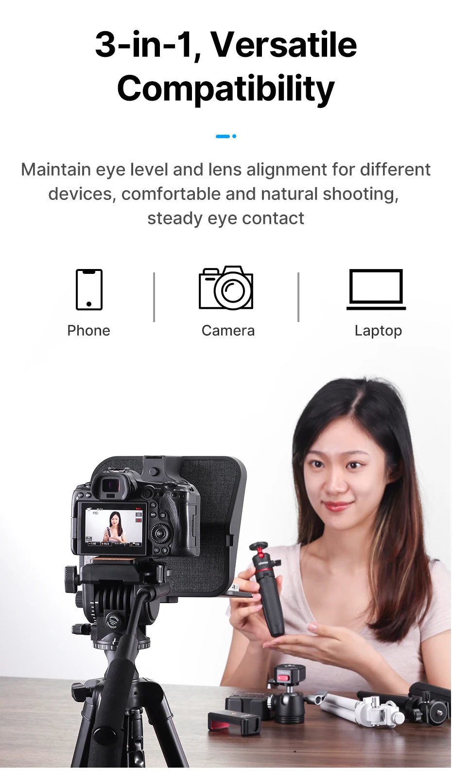 Ulanzi RT02 Portable Mini Teleprompter for Tablets DSLR Camera & Phone - Live Streaming Vlog Recording Teleprompter with Phone Clamp & Remote Control Support