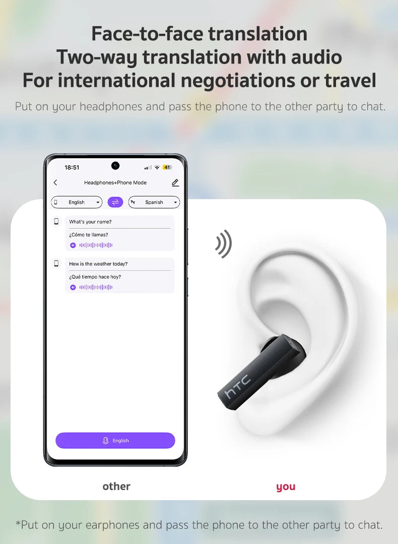 HTC NE40 TWS Wireless Earphones Bluetooth 6.0 ENC Noise Reduction Touch Control Earphones Touch Control Sports Headphones