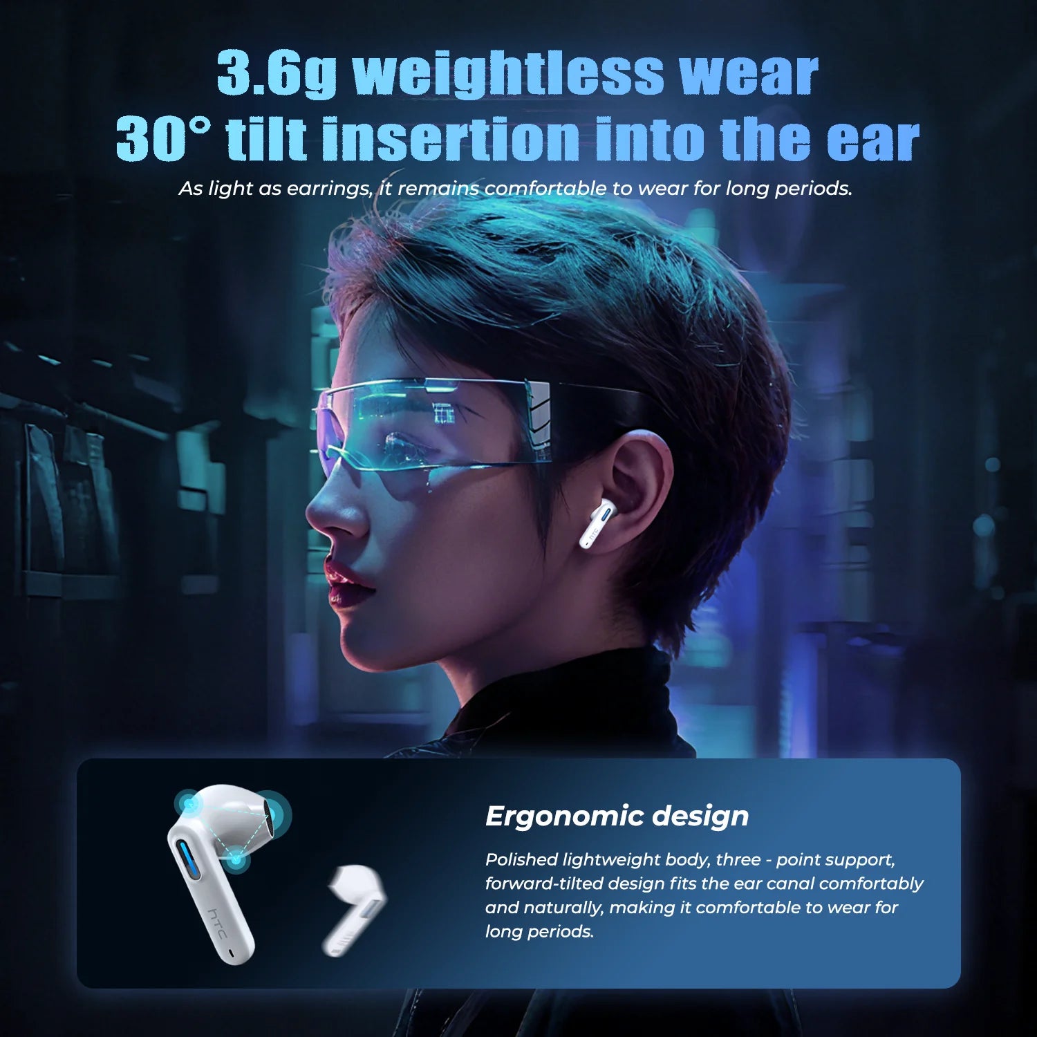 HTC NE49 TWS Wireless Earbuds Bluetooth AI Translator ENC Noise Cancelling 40H Battery Touch Control Stereo Sports Headphones