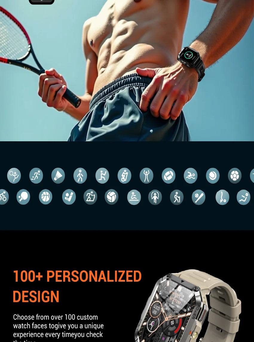 2025 New W70 Pro Outdoor Smartwatch 900mAh 2.01'' TFT HD Screen Waterproof Women Men Watches with Emergency Lighting Compass