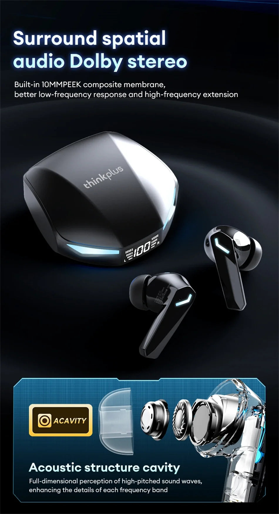 New Lenovo XT53 Bluetooth V5.4 Earphones Ultra Low Latency With Long Standby Headphones HD Call Dolby Stereo Sound Music Earbuds