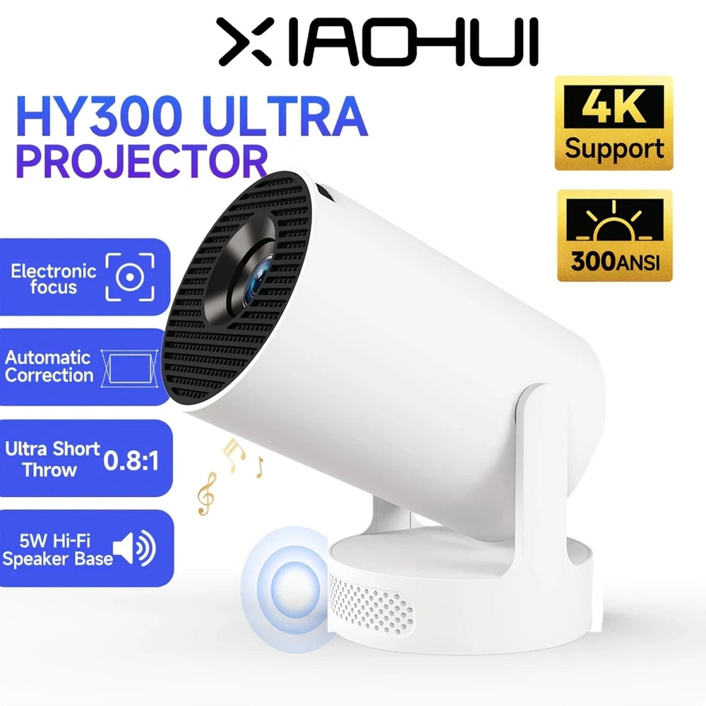 HY300 Ultra Short Throw Android 11 Projector 300 ANSI Wifi6 Bluetooth 5.4 1280*720P High Definition Home Cinema Outdoor Travel Projector
