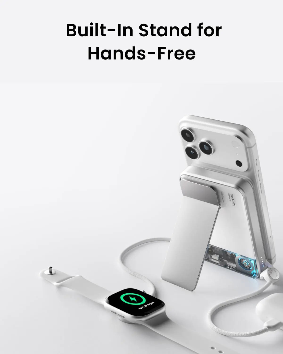 25W Magnetic Power Bank with Active Cooling – Wireless Portable Charger with Foldable Stand for iPhone 17/16 Series (White)
