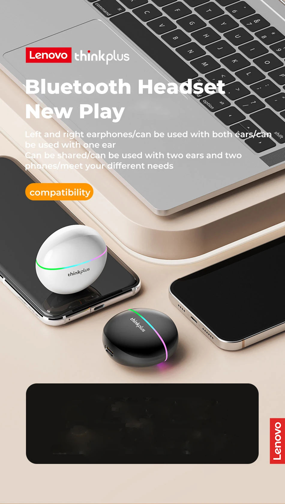 Lenovo XT97 Bluetooth Wireless Headphones With Flash Led Light  Bluetooth Earphone Wireless Earbuds Headsets With Microphones