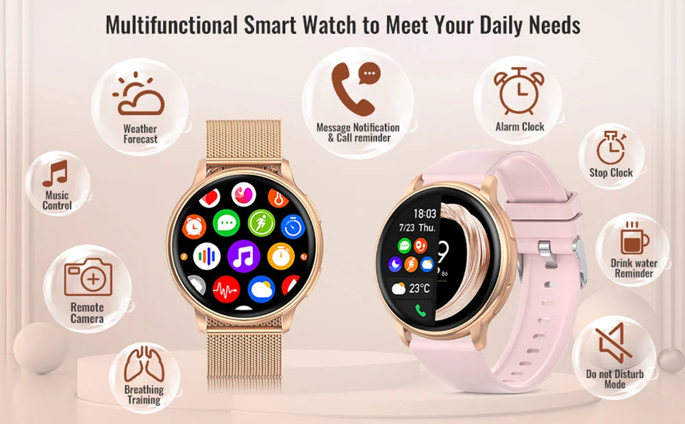 MEVADEN 1.32 inch Luxury Smartwatch Bluetooth Call Women Fashion Sports Fitness Tracker Health Monitor Smart Watch for Ladies