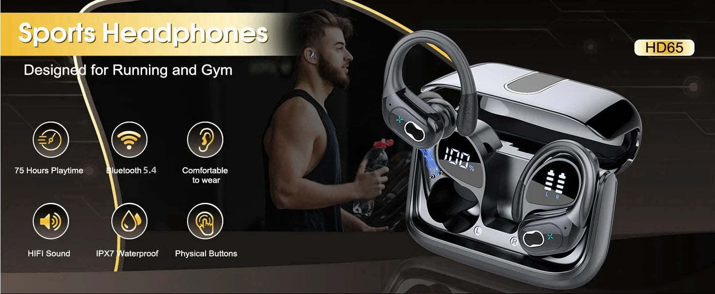 Original GDLYL HD65 TWS Bluetooth V5.4 Headphones Wireless LED Digital Display Earphones Noise Reduction Waterproof Headset New