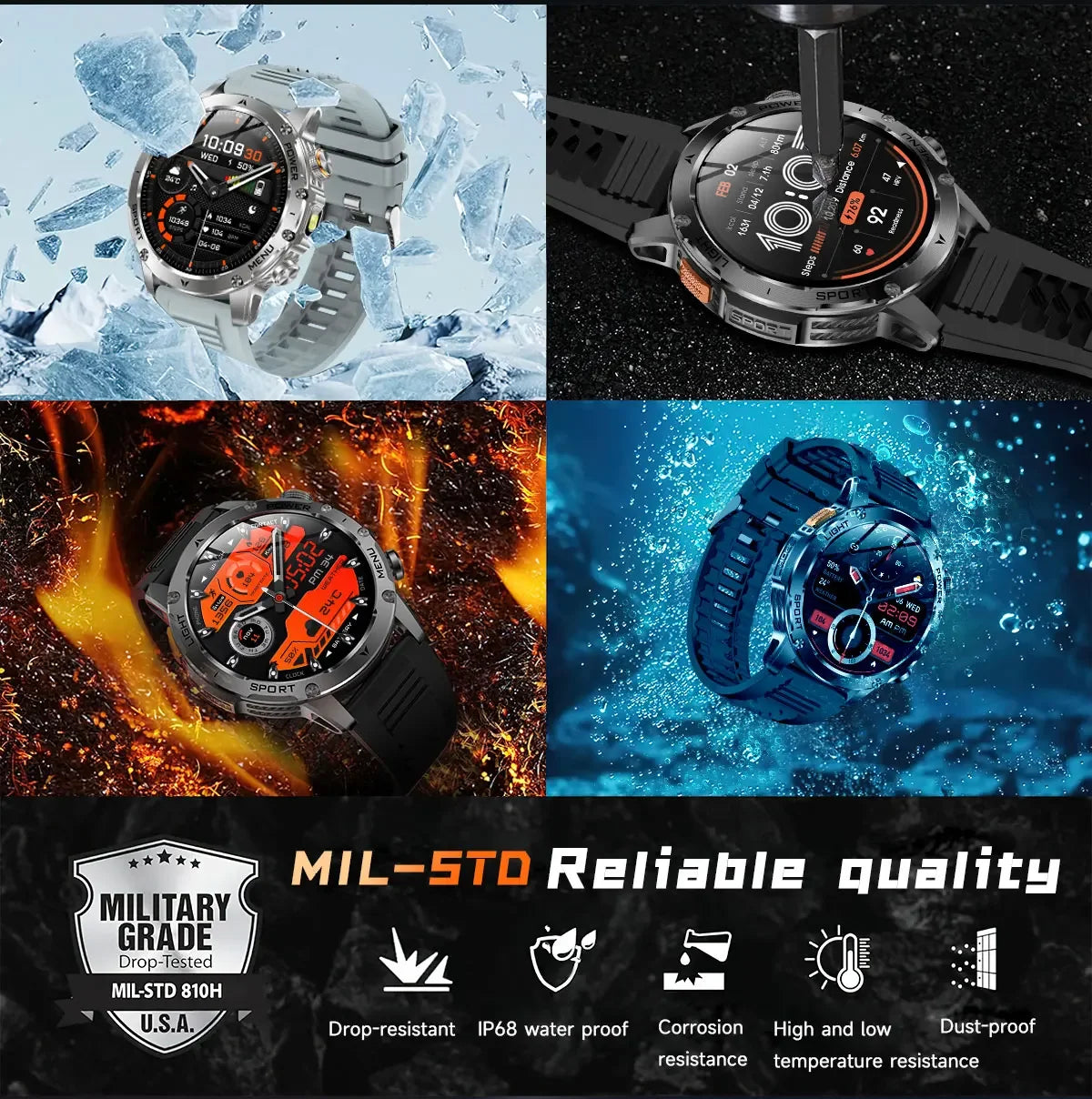 2026 New TREX3 1000mAh Large Battery Durable Adult Smart Watch Sports Fitness Waterproof LED Flashlight Call Smartwatchs For Men