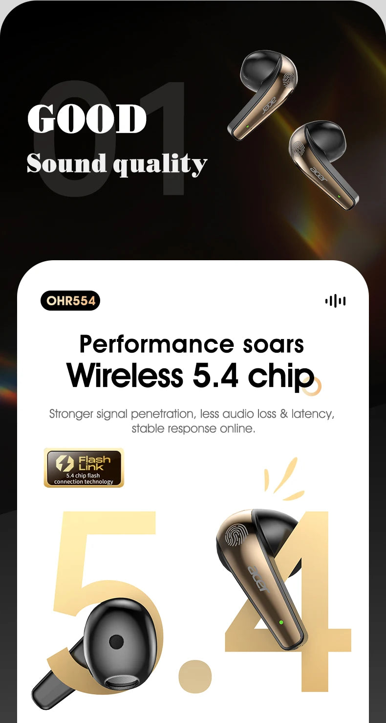 [Official Acer Product] Ohr554 New Wireless Bluetooth Headphones In-Ear Design Comfortable for Wearing Sports Running Calls Noise Reduction Stereo Sound Quality
