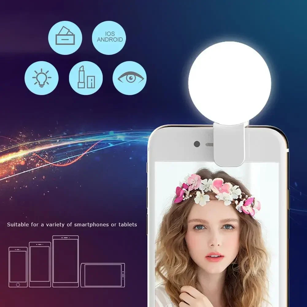 Portable Mini LED Selfie Ring Light for Mobile Phone with Three Stop Dimming Circle Photography Clip Durable Fill Light for All Mobiles