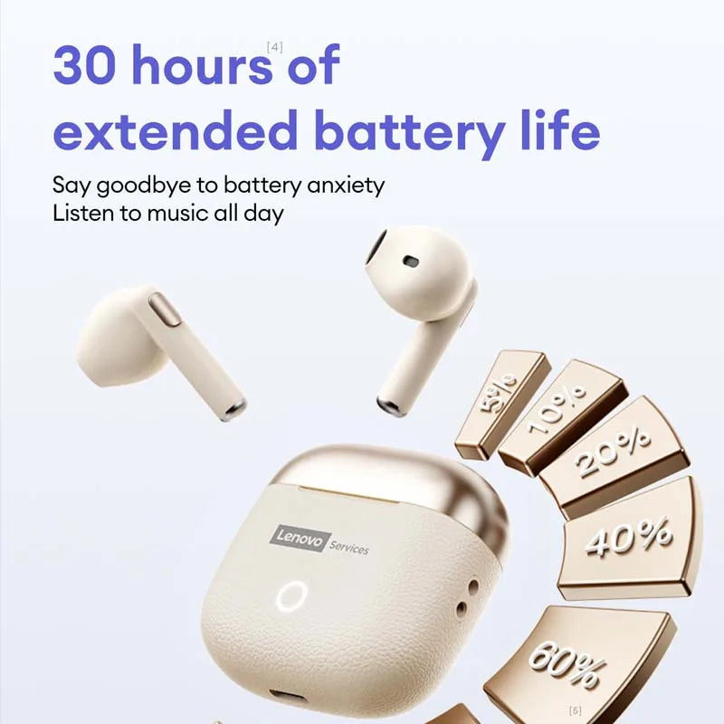 Lenovo Original Wireless Earphones Bluetooth 6.0 Long Battery Life Music Gaming Headphones HiFi Stereo Sound HD Call IP54 Earbud
