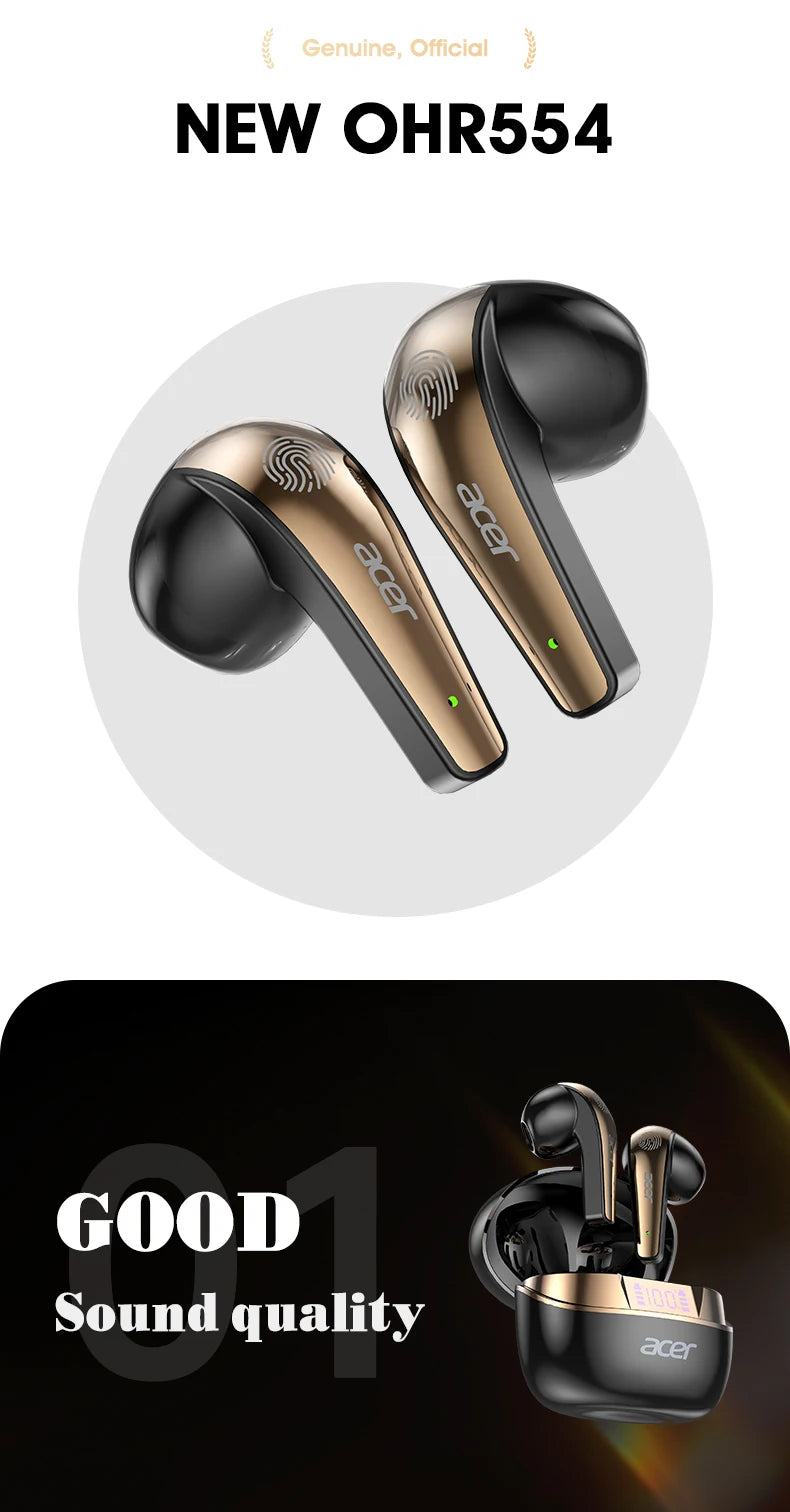 [Official Acer Product] Ohr554 New Wireless Bluetooth Headphones In-Ear Design Comfortable for Wearing Sports Running Calls Noise Reduction Stereo Sound Quality
