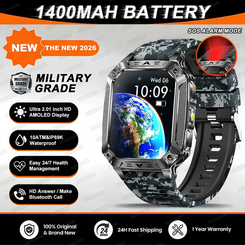 TANK Ultra 2026 1400mAh Military GPS Smart Watch Men 200Day Standby Rugged Tactical Watch 10ATM Diving SOS Satellite Alert Clock