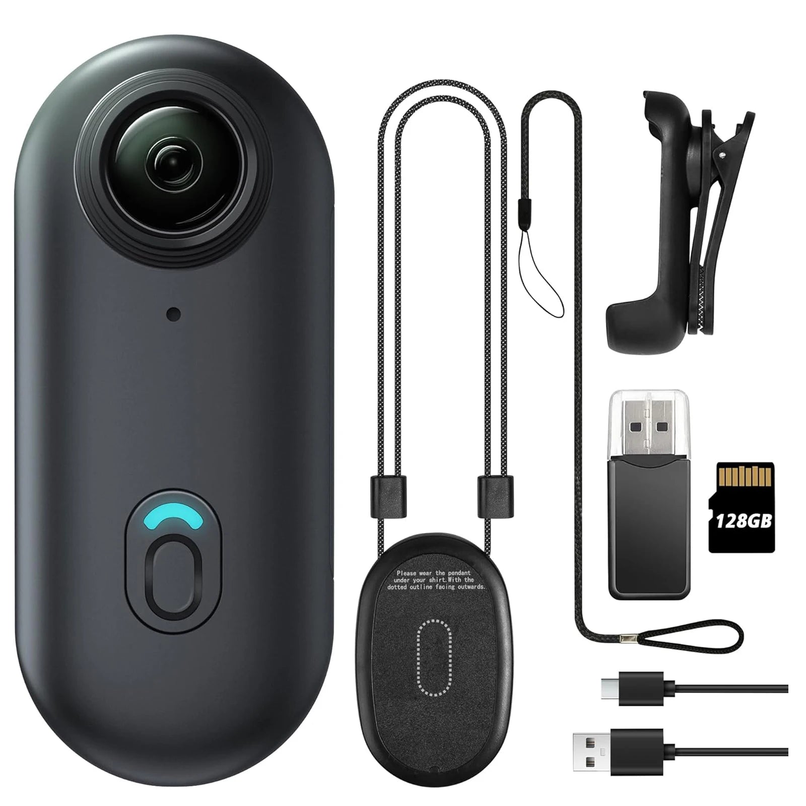 4K Mini WIFI Action Camera 128GB Black Portable Thumb Video Recorder with IPX7 Waterproof Helmet Mount for Vlogging