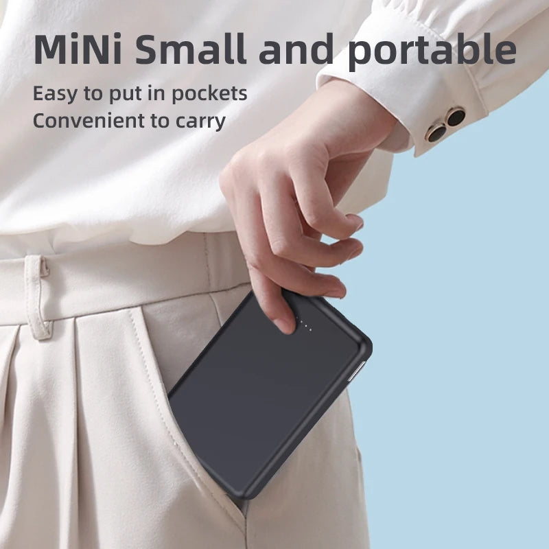 Mini Compact Portable Power Bank 5000Mah Mobile Phone Charger, Built-In Type-C Input, Built-In Usb-A Output, Built-In Type-C/ Micro/Suitable for Smartphones, Headphones, Speakers and Other Products