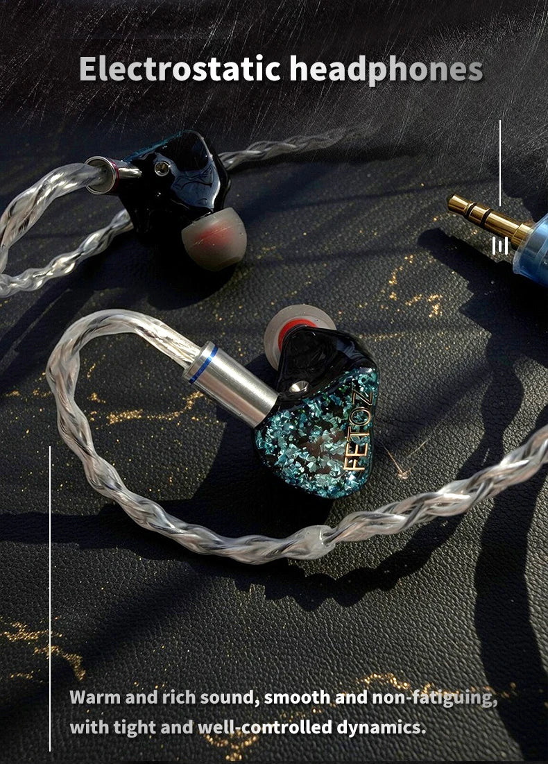 FETOZ 1DD+2BA+2EST Electrostatic Headphones Hybrid 2Pin0.78mm Audiophile In-ear Earphone 3.5mm/4.4mm/typec HiFi Wired Headphones