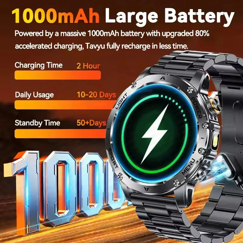 2026 New TREX3 1000mAh Large Battery Durable Adult Smart Watch Sports Fitness Waterproof LED Flashlight Call Smartwatchs For Men