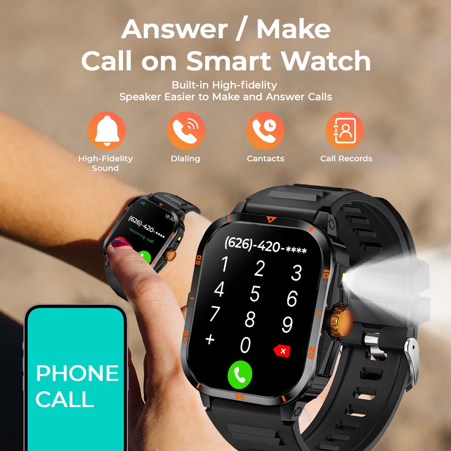 2025 NEW Military Smartwatch 2.01'' HD Screen Bluetooth Call Waterproof Outdoor Sports Fitness Tracker for Android/iOS Men