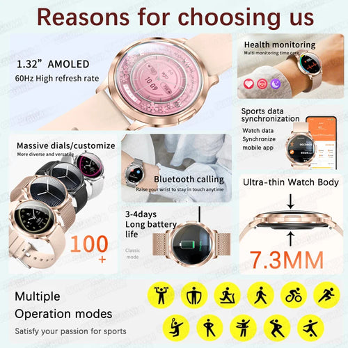 2025 New 1.32inch AMOLED Smart Watch Women GPS Trajectory Heart Rate Bluetooth Call Always Display Lady Smartwatches Men For IOS
