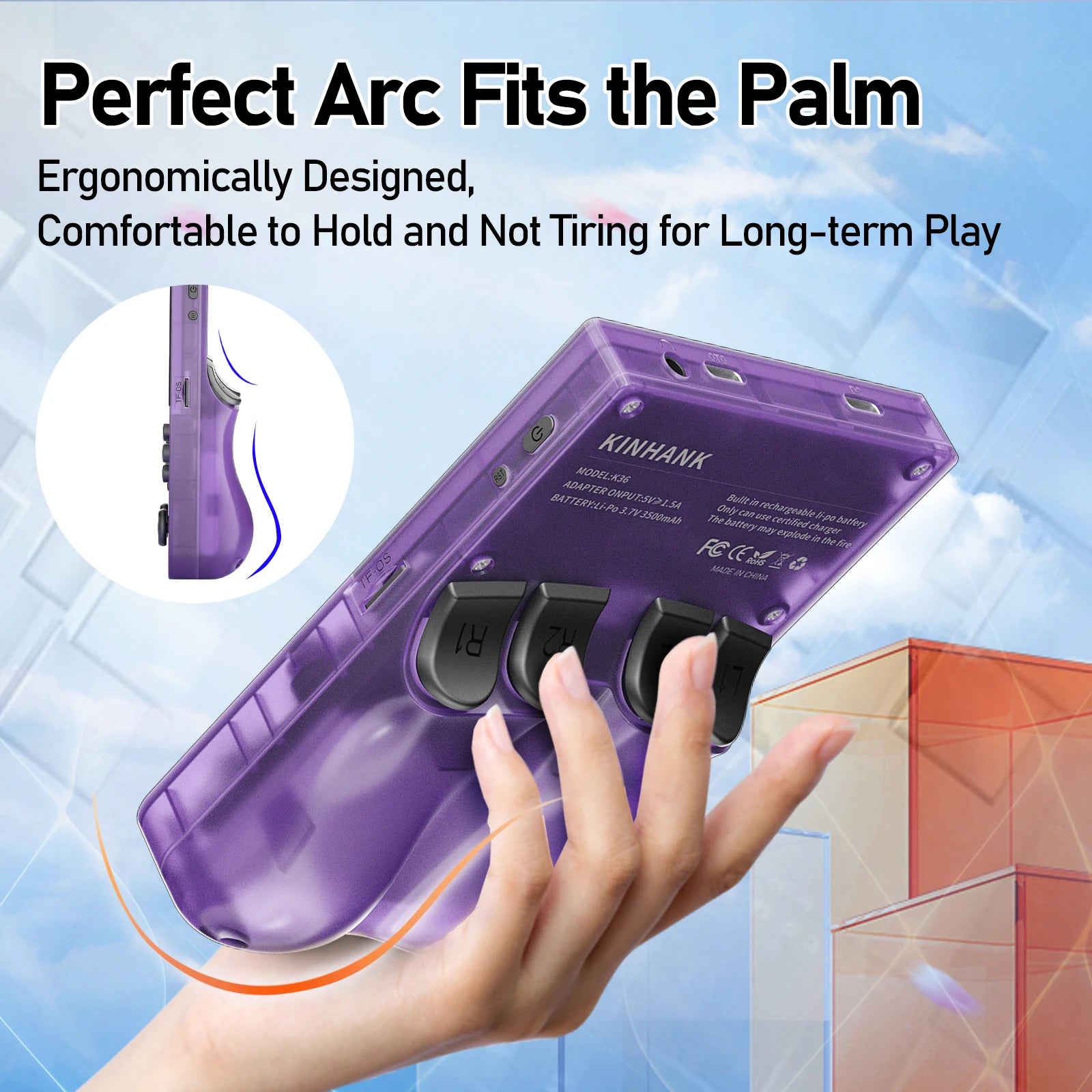 KINHANK K36 Open Source Handheld Game Console 3.5 Inch IPS Screen 9000 Games Emulator for PS1/PSP/DC/N64/SS - 256G Expandable Storage
