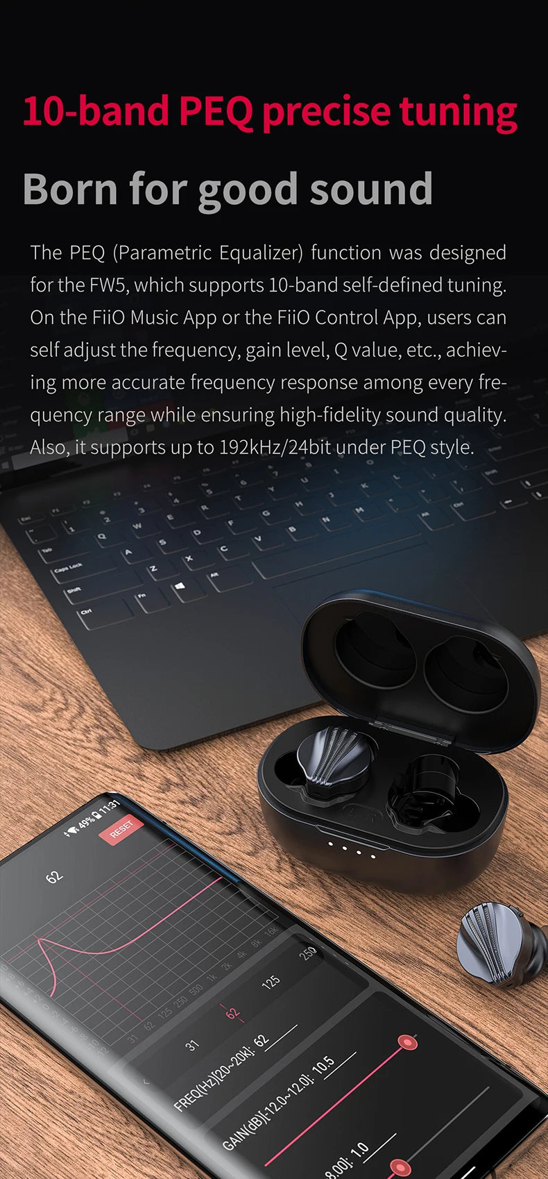 FiiO FW5 TWSWireless Bluetooth LHDC/aptX adaptive Earphones Sport Stereo HiFi Music Earbuds 10mm Dynamic Driver Earphone