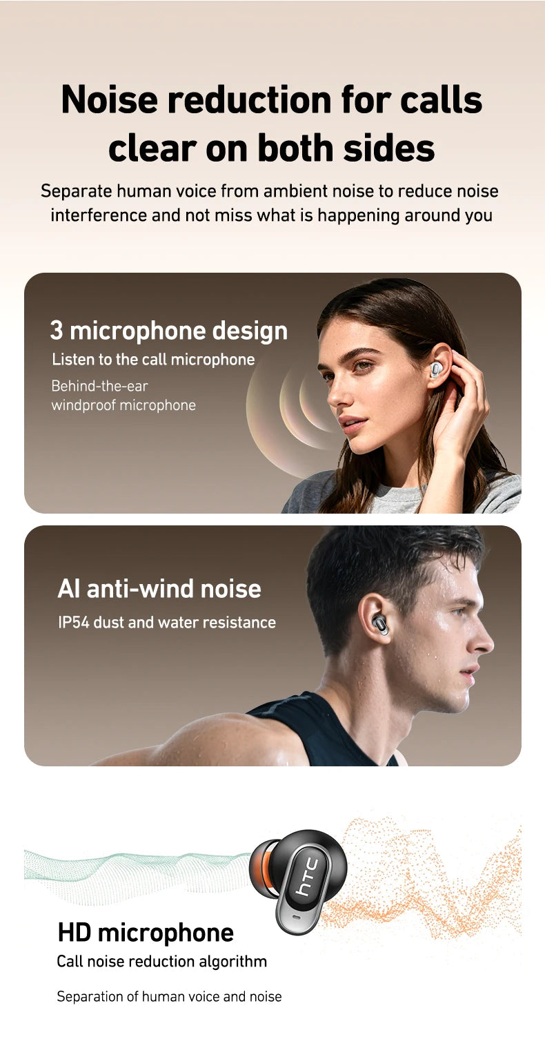 HTC NE79 TWS Wireless Bluetooth Earphones: AI Translator Earbuds Noise Cancellation Long Battery Life Premium Audio Headphones