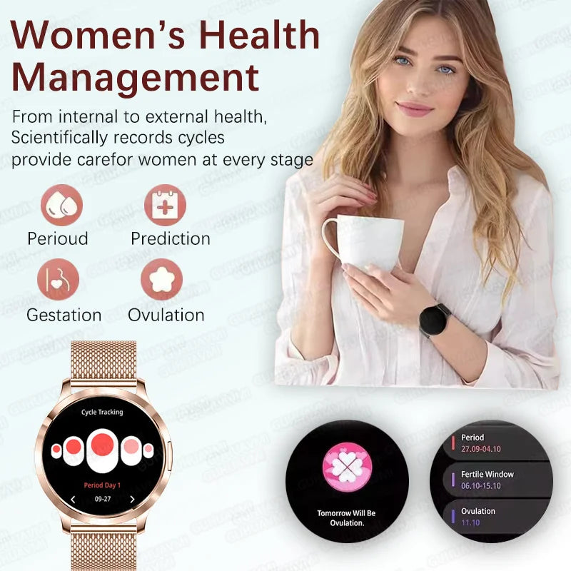 2025 New 1.32inch AMOLED Smart Watch Women GPS Trajectory Heart Rate Bluetooth Call Always Display Lady Smartwatches Men For IOS