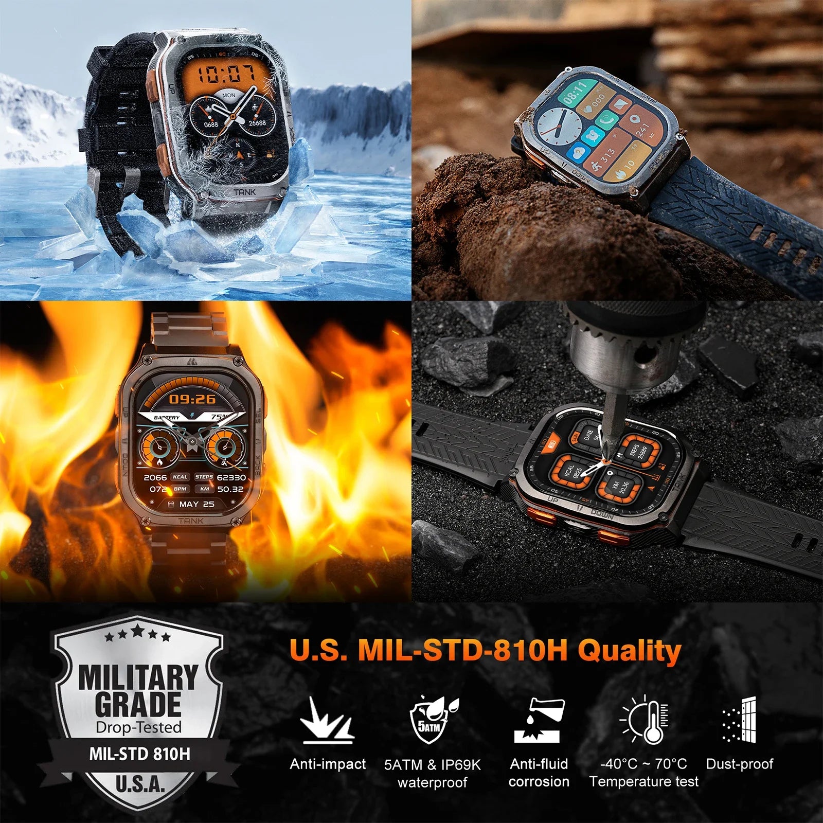2025 KOSPET TANK M3 Ultra GPS Smart Watch for Men Stainless Steel 50M IP69K Waterproof 24/7 Health Monitor for Android iOS
