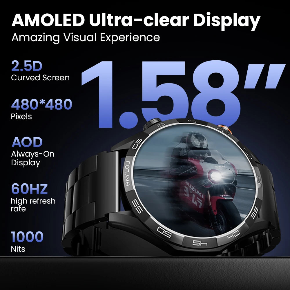 HAYLOU Solar 5 Smartwatch 1.58'' AMOLED Display 60Hz Refresh Rate 24H Health Monitoring Voice Calling 100+ Sports Modes Black/Silver