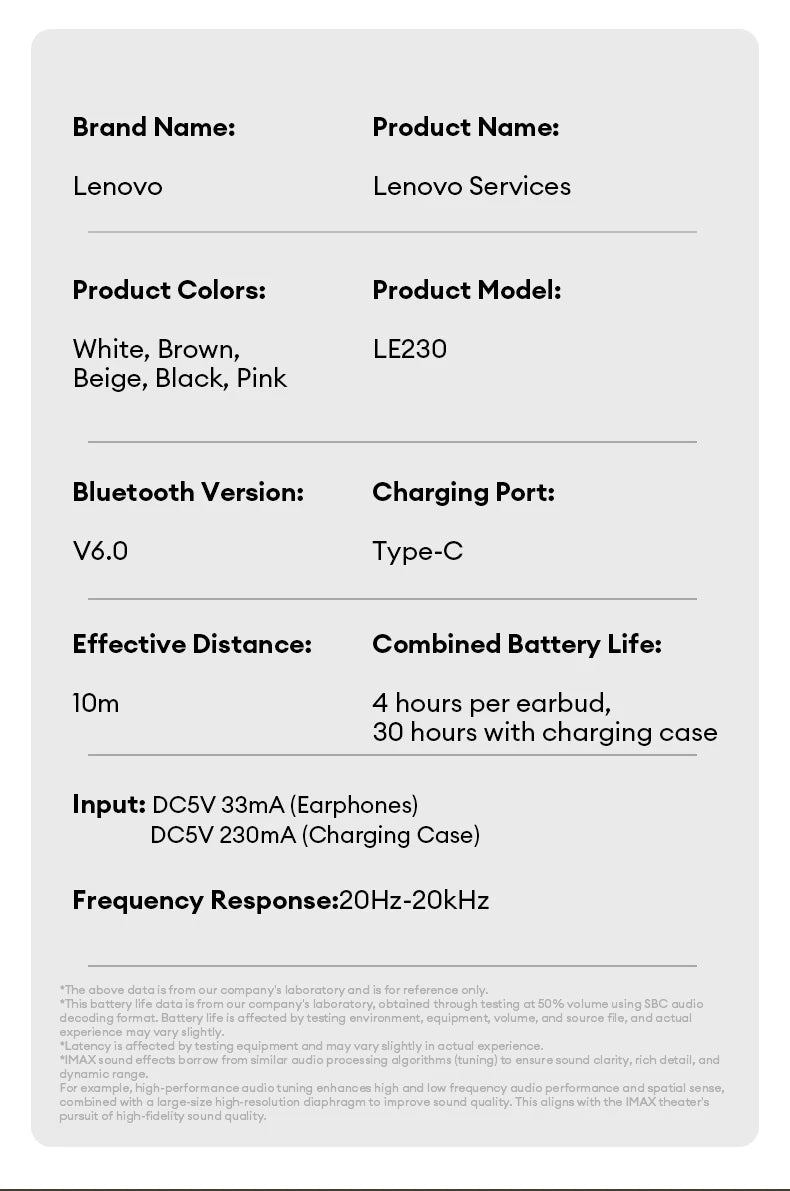 Lenovo LE230 Wireless Bluetooth 6.0 Earphones In-Ear High Sports Headphones Long Endurance Gaming Esports Earbuds 2026 New Model
