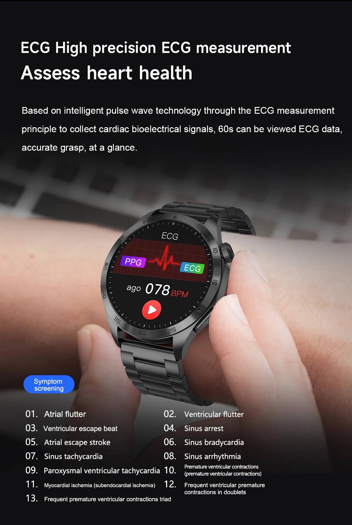 2025New Micro Physical Examination Blood Lipids Uric Acid Blood Pressure Smart Watch ECG+PPG Clock Bluetooth Call Smartwatch Men