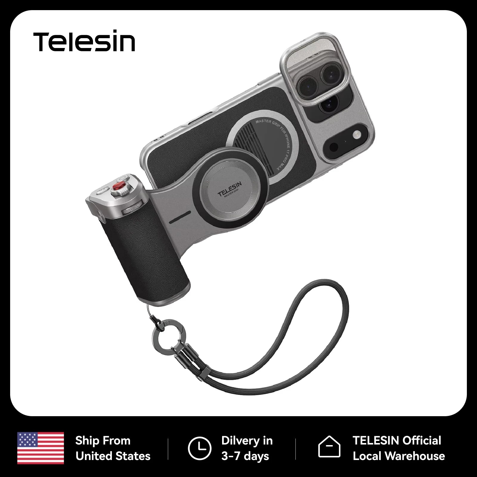 TELESIN Master Grip Set for iPhone 17 pro pro Max - Magnetic Phone Holder with 3200mAh Power Bank & Wireless Charging Hand Grip